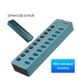 Go-Des GD-HB101 USB 3.2 Gen 1 10-Port Hub with Separate Buttons